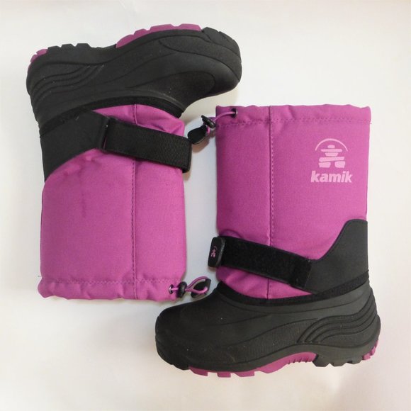 Girls 1 Kamik Fuschia Pink Black Pull On Winter Snow Boots - Picture 1 of 6